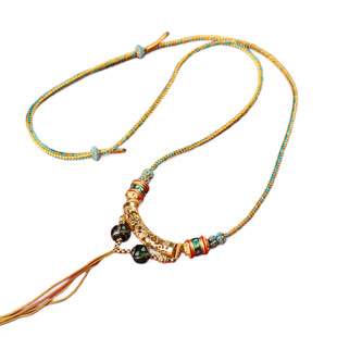 手工编织藏风项链绳男女唐卡扎基拉姆吊坠绳香灰琉璃珠毛衣链锁骨