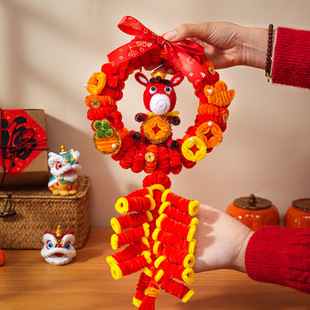 新年元旦礼物扭扭棒花环挂件手工编织diy材料包马年装饰伴手礼品