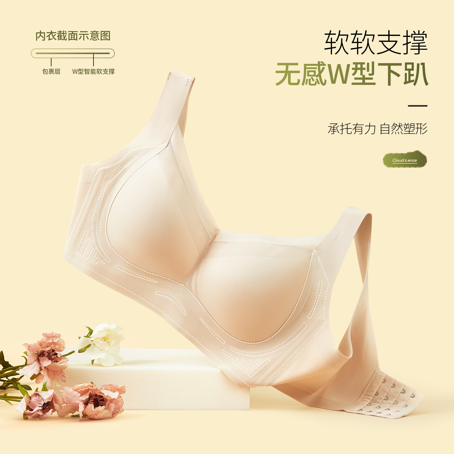 大胸显小软支撑无痕内衣性感蕾丝超大码薄款调整型上托收副乳文胸
