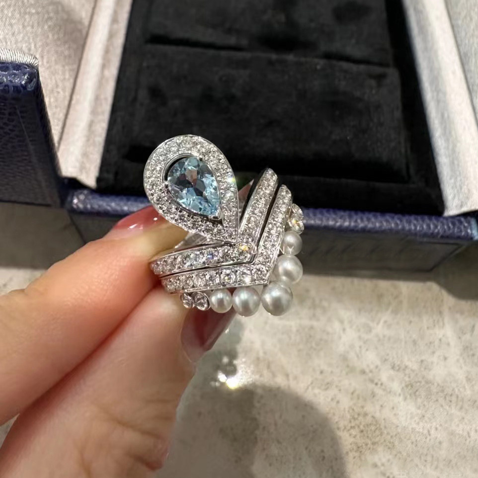 18k金约瑟芬皇后皇冠冕水滴圣玛丽亚海蓝宝天然钻石巴黎钻戒戒指