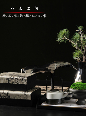 八度空间新中式样板间售楼处书房书架茶具组合陈列室软装饰品
