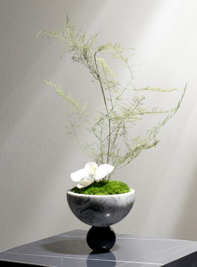 新中式样板间茶室茶具组合售楼部展厅高端永生苔藓花艺摆件