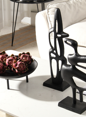 中古风侘寂风极简铸铁软装饰品样板间酒店玄关吧台茶几艺术品摆件