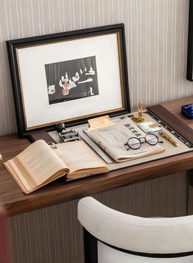 老钱风复古书房桌面收纳木质办公桌整理盒书桌置物中古风摆件