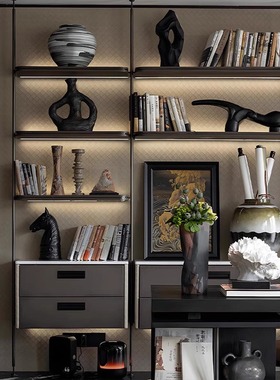 【八度空间】新中式复古样板间书房书柜手绘陶瓷花器烛台饰品摆件