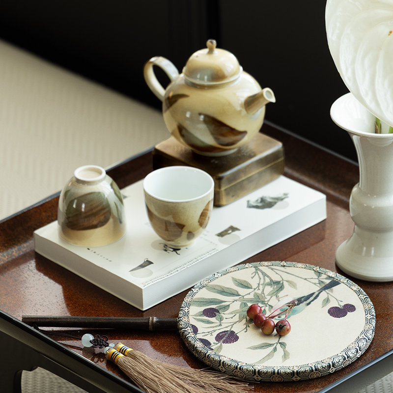 宋氏美学新中式样板间办公室会所客厅桌面把手壶墨盒扇子禅意摆件