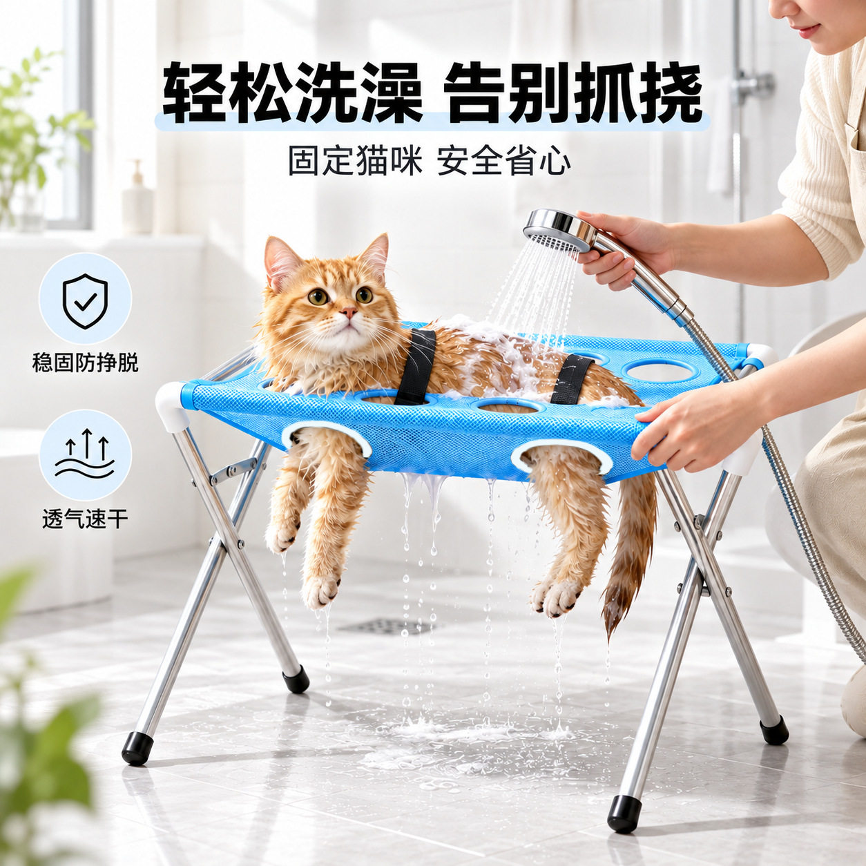 宠物洗澡支架猫狗美容台固定吊床防抓咬修毛剪指甲折叠透气速干神