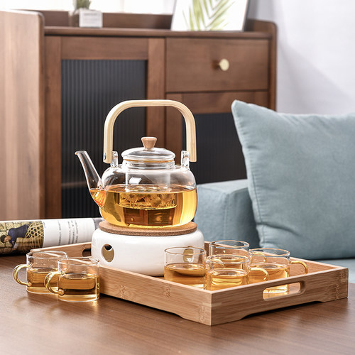 耐热玻璃竹提梁泡茶壶套装