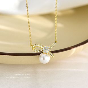 轻奢小众珍珠项链链阿宝爆S999足银镶钻打结高级感精致锁骨2024