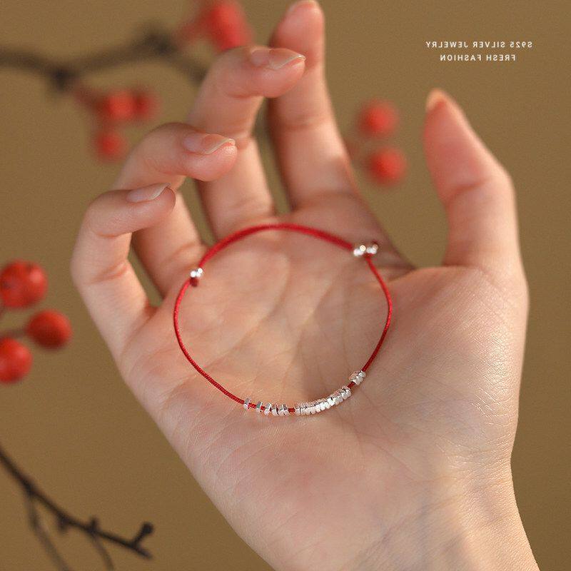 小众岁女银子平安红绳手链纯银