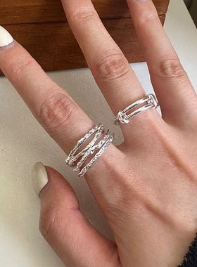 褶皱纹理开口指环冷淡新品925