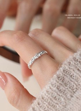 食指戒指纹理指环足银简约星星