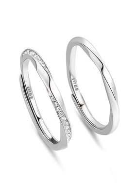 乌斯纯银莫比镶钻指环足银999女