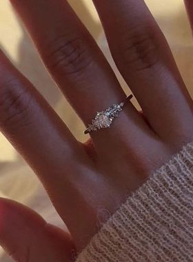 款镶钻指环推拉女纯银925高级感