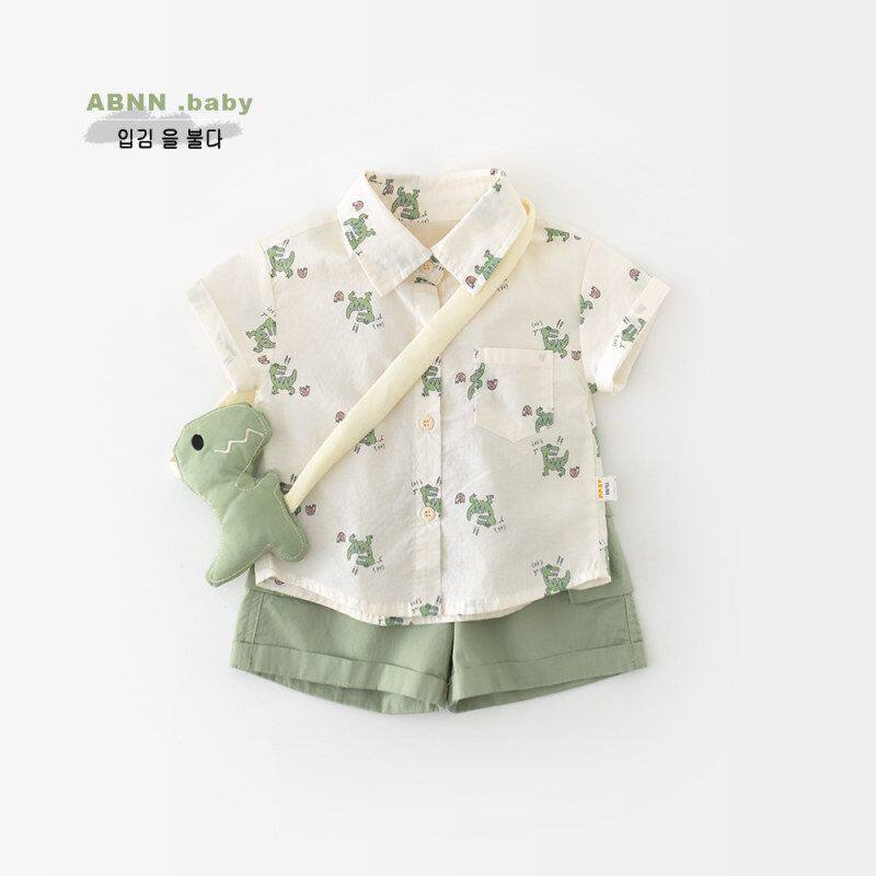 卡通婴公仔男童两件套520送幼童 满印夏款恐龙小2699背带短袖套装