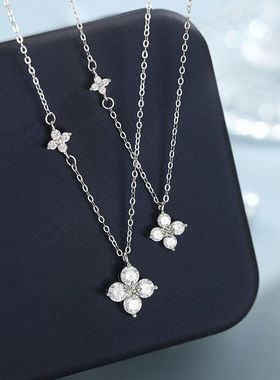锁骨文艺项链足银链小众四叶草