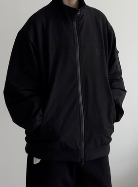 双拉链立领纯色休闲夹克44519 秋冬运动风简约外套松弛感百搭通勤