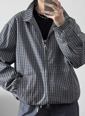 「韩系格子」双拉链立领薄夹克54507 秋季新男大外套CCD自由商店