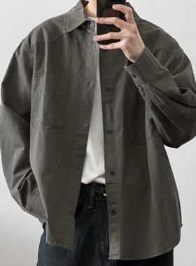 春季做旧宽松口袋衬衫52325 日系少年感百搭纯棉男大CCD自由商店