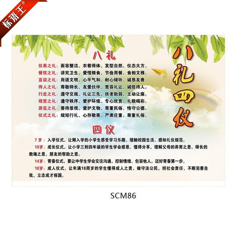 中小学生文明礼仪养成教育挂图海报八礼四仪宣传画墙贴画scm86