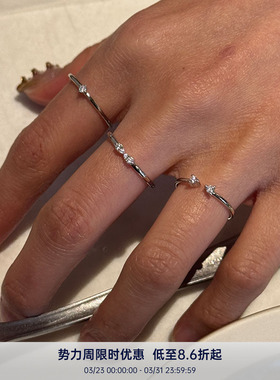 PAUSA ANN s925 迷你复古极细小钻点缀蝴蝶结/单钻/开口戒指 3款