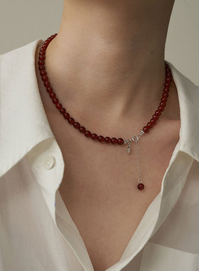 PAUSA ANN s925  6mm高品质红玛瑙尾坠设计感简约项链