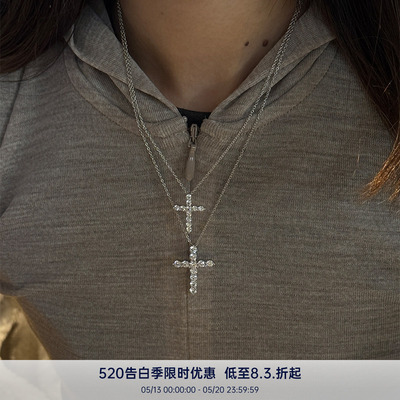 PAUSA ANN s925 轻奢复古3A火彩锆石十字架大小号项链