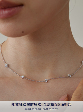 PAUSA ANNs925 bahati系列轻奢幸运四叶草高火彩锆石精致五花项链