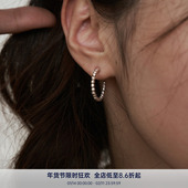 s925 PAUSA ANN 简约花纹银珠圈圈小众设计金银耳环