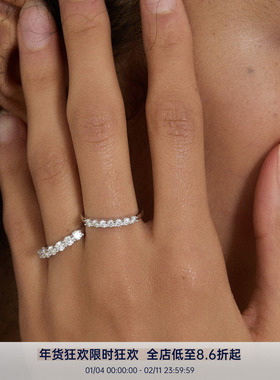 PAUSA ANN s925 简约莫桑钻7颗排钻轻奢火彩经典搭配戒指