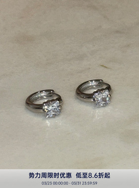 PAUSA ANN s925 极简轻奢5A小方钻耳圈耳钉