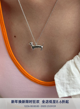 PAUSA ANN s925 戴串珠项链的腊肠狗小众设计秋冬中长链
