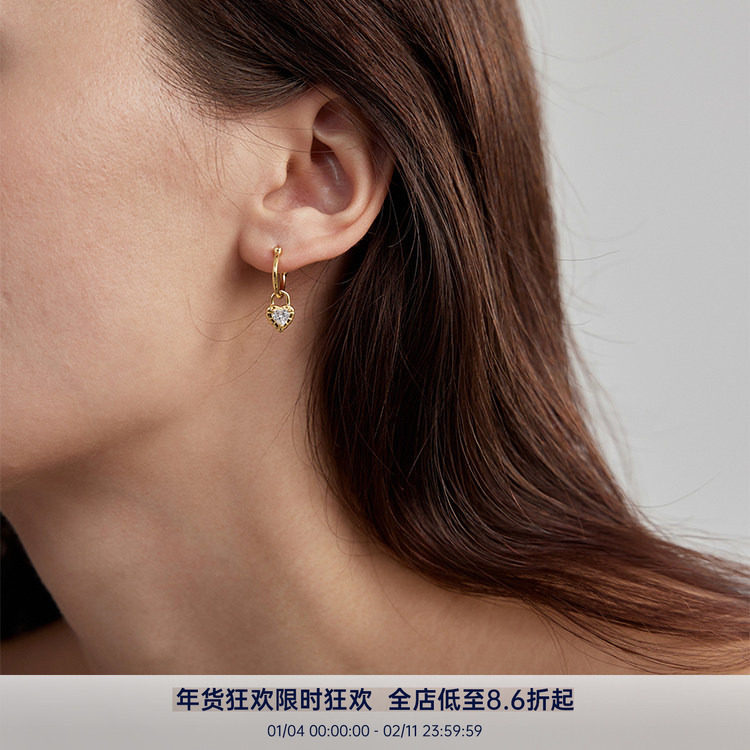 PAUSA ANN s925镀18k金 精致美小爱心立体花纹镶钻法式复古耳钉,饰品/流行首饰/时尚饰品新,耳环,淘宝优惠券,粉丝福利购,淘宝优惠卷