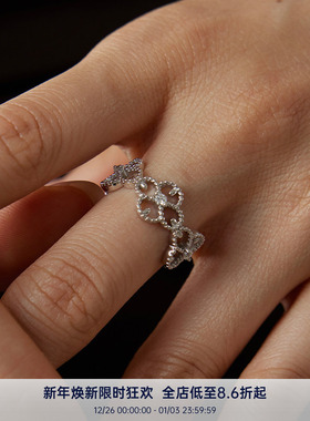 PAUSA ANN s925 复古原创蕾丝花纹轻奢开口戒指