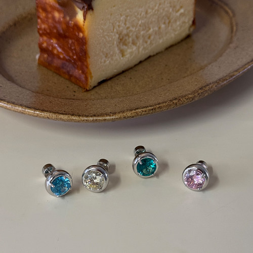 PAUSA ANNs925 stone系列彩色进口锆石简约时髦银耳钉 多色