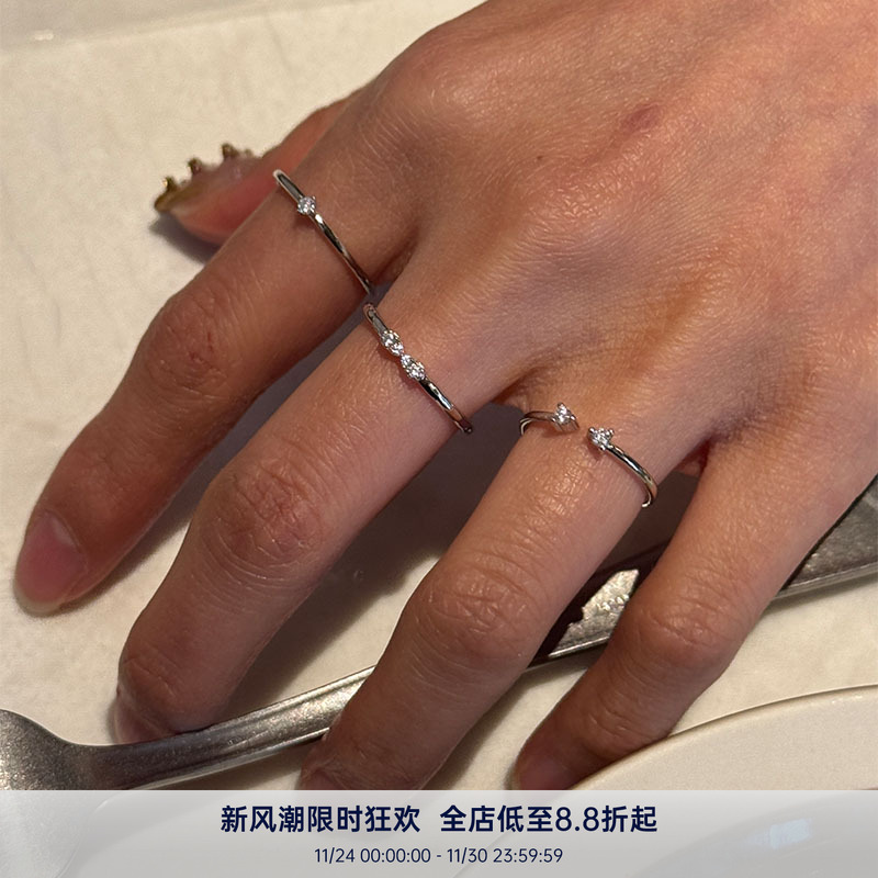 PAUSA ANN s925 迷你复古极细小钻点缀蝴蝶结/单钻/开口戒指 3款