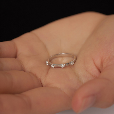 PAUSA ANN 925银手工感条纹镶钻简约通勤戒指