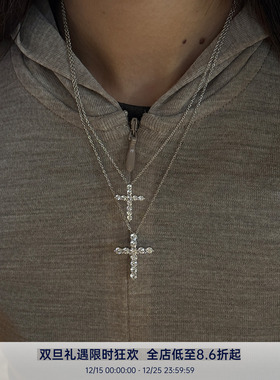 PAUSA ANN s925 轻奢复古3A火彩锆石十字架大小号项链