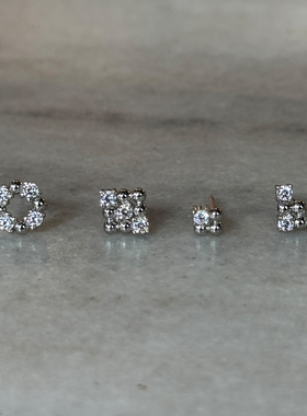 PAUSAANN s925gigil系列原创烟花绽放银珠钻拼接养耳洞mini小耳钉