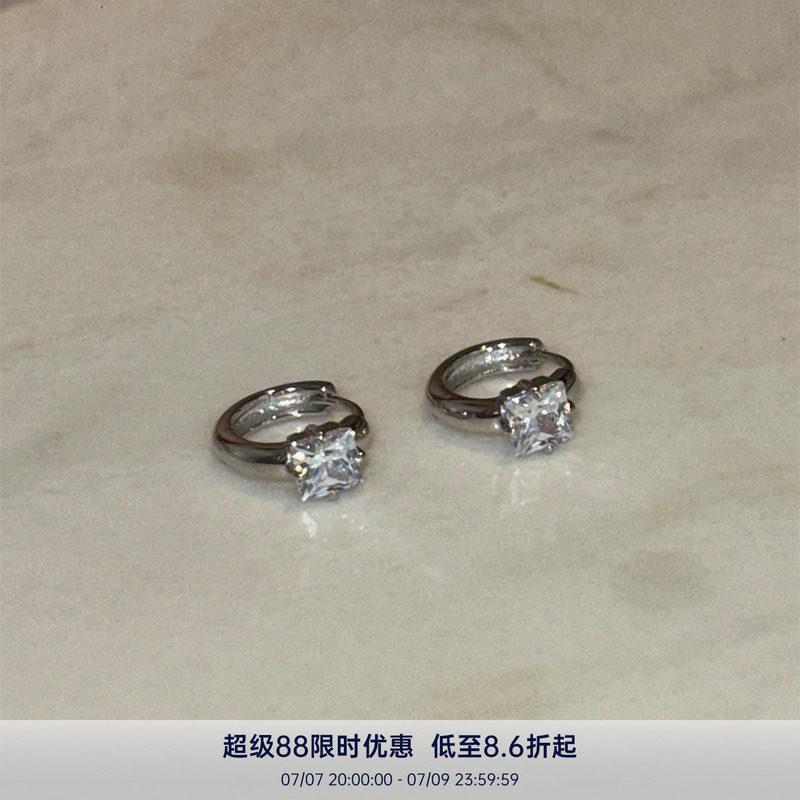 PAUSA ANN s925 极简轻奢5A小方钻耳圈耳钉