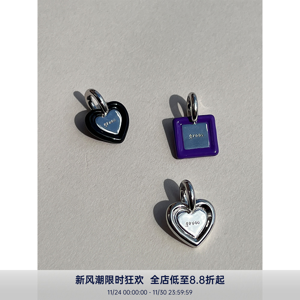 PAUSAANN爱心方形刻字项链