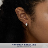 PAUSA ANN s925迷你镶钻浮雕十字架金银耳圈耳钉