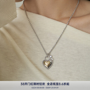 PAUSA ANN 原创爱心锁钥匙复古拼色项链