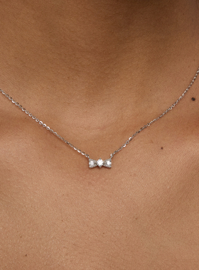 PAUSA ANN s925 精致迷你珠边镶钻蝴蝶结通勤百搭项链