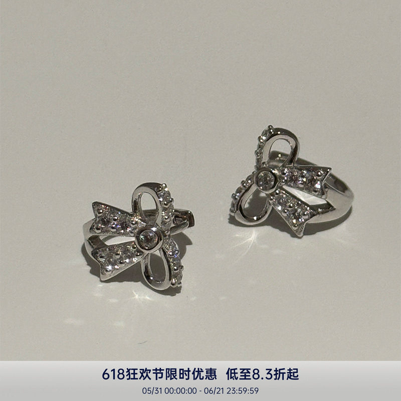 PAUSA ANN s925 运动系列 小众满钻多细节蝴蝶结个性耳扣银耳钉