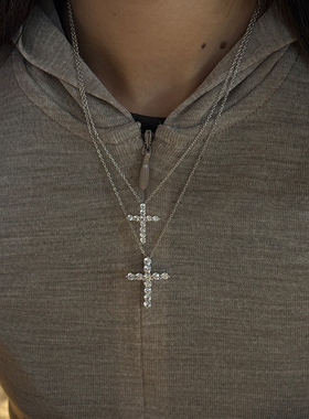 PAUSA ANN s925 轻奢复古3A火彩锆石十字架大小号项链