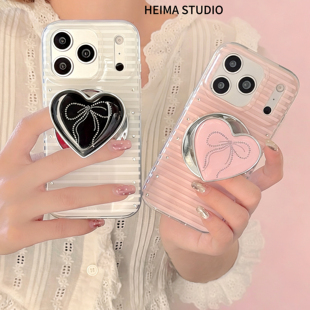 甜美少女心糖果色粉条纹高级感闪钻磁吸创意爱心支架适用iPhone17pro苹果手机壳16promax保护壳15ins14 heima