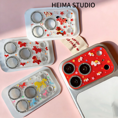 heima卡通可爱闪粉镜头膜适用iPhone17pro苹果15promax底座膜全包贴纸1614pm手机摄像头贴膜保护ins装饰创意