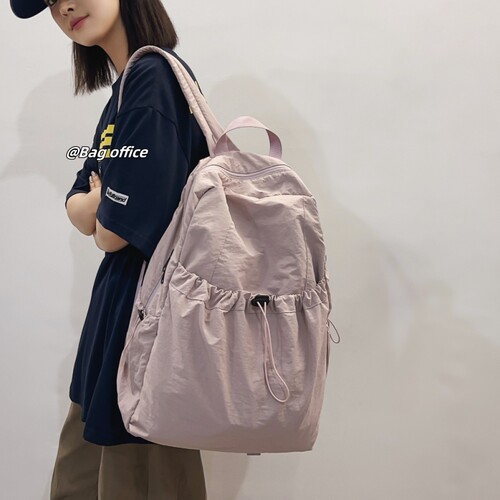 日系纯色褶皱尼龙布双肩包男大容量书包女大学生轻便防水旅行背包