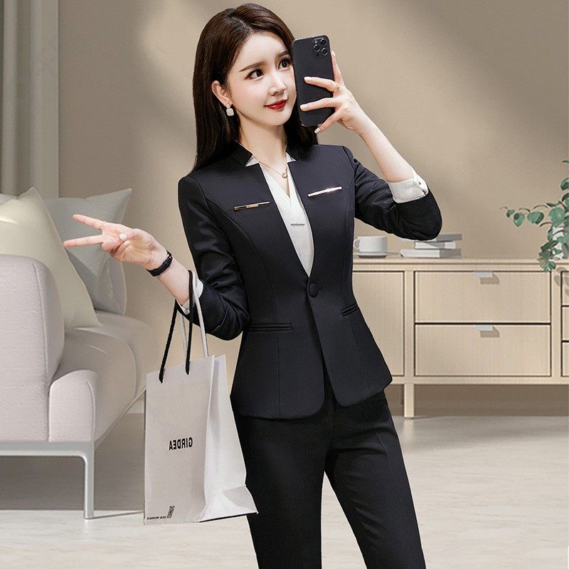 职业西装套装女春秋高端气质女神范小个子面试正装酒店前台工作服